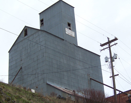 E.C. Hay & Sons grain elevator in Harrison, Idaho overlooks the Trail of the Coeur d'Alenes