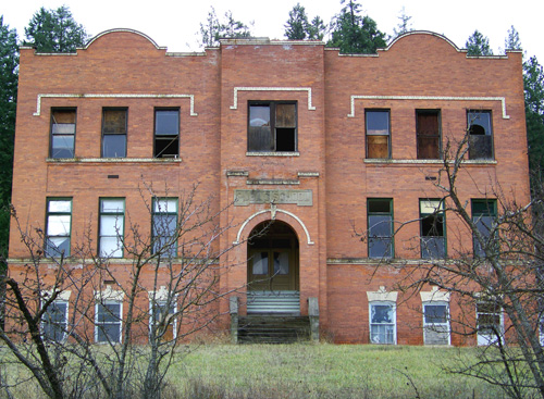 Old brick school in Harrison, ID