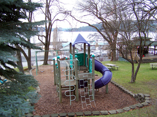 Playground in the city park overlooks Lake Coeur d'Alene, Harrison Idaho